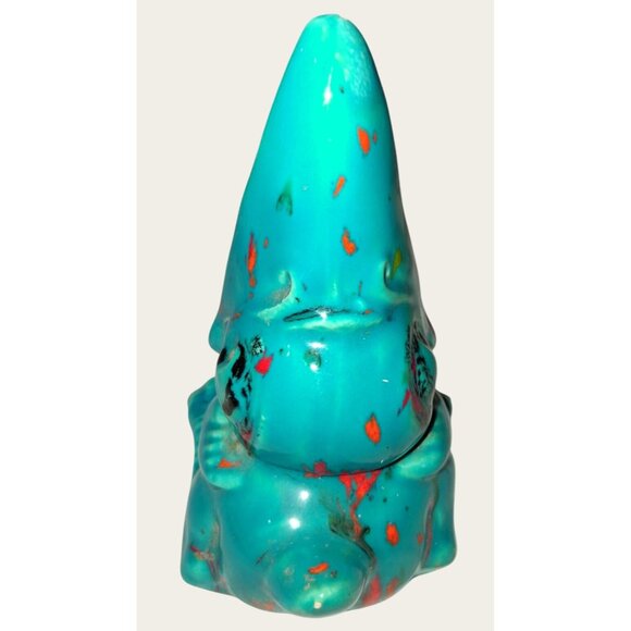 Vintage Turquoise Ceramic Bird Planter Orange Black Splatter - Picture 6 of 10